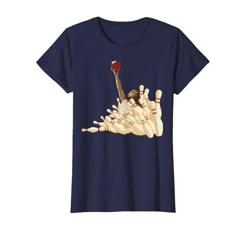 Image of The Big Lebowski Bowling Pins Portrait T-Shirt, Women, Navy Blue, X-Small