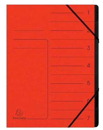 Image of Exacompta - Ref 540705E - Box of 10 File folders with stapled Spine - with Elastic Bands - Glossy Card Printed Cover and Black Recycled Card Interior - 7 compartments - 24.5X 32cm - A4 - red