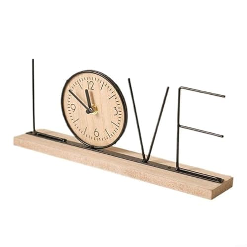 Image of ZiStarlilife Wooden Vintage Desk Clock with LOVE Letter and Heart Ornament, Retro Decorative for Home Living Room or Office Workspace Display(1#)