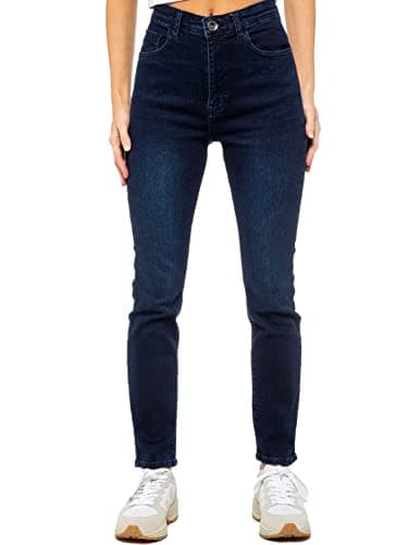 Image of 989Zé ENZO Ladies Jeans Stretch Slim Straight Leg Cotton Casual Denim Pants with Pockets EZL423 Jeans Dark Blue 14