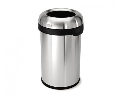 Image of simplehuman CW1469 80L Bullet Open Office Business Commercial Bin, Large Capacity, Extra-Wide Opening, Dent-Resistant, Lift-Off Lid, Side Handles, Non-Skid Base, Brushed Heavy-Gauge Stainless Steel