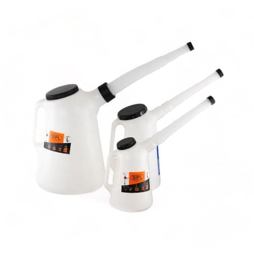 Image of 3 Measuring Jugs with Flexi Spout & Lid for Fluid Fuel Oil Petrol Diesel 1L, 2L & 5L Set
