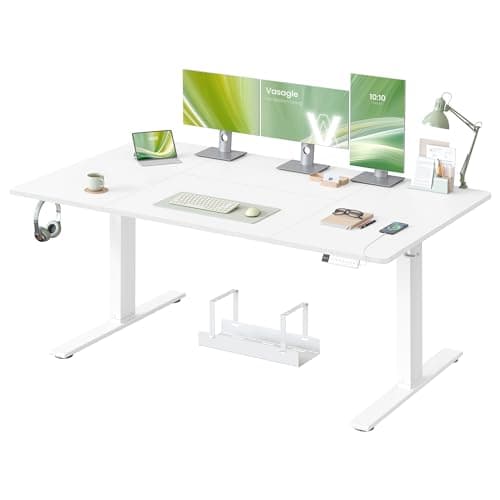 Image of VASAGLE Electric Standing Desk, 160 x 80 cm, USB C Port, Cable Tray, Height Adjustable Desk, Sedentary Reminder, 3 Memory Heights, for Home Office, Matte White LSD146WZ03