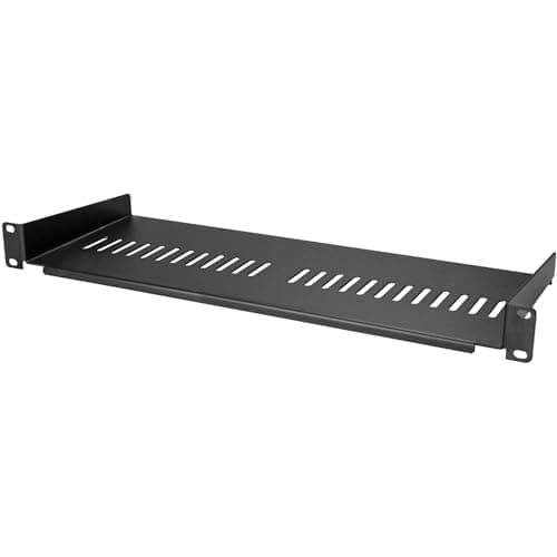 Image of StarTech.com 1U Server Rack Shelf - Universal Vented Rack Mount Cantilever Tray for 19" Network Equipment Rack & Cabinet - Heavy Duty Steel - Weight Capacity 44lb/20kg - 7" Deep Shelf (CABSHELF1U7V)