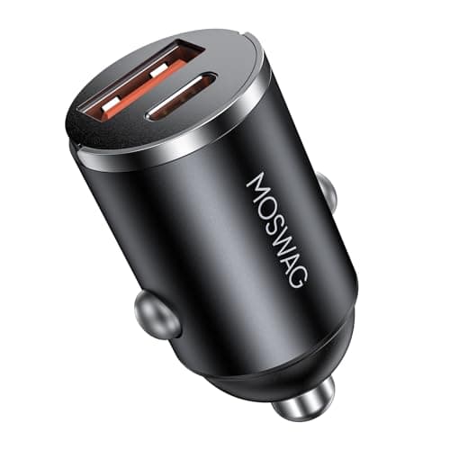 Image of MOSWAG Mini Dual-Port Car Charger, 48W QC 3.0 USB-C & USB-A Fast Charging Adapter, Cigarette Lighter Charger with Aluminum Alloy Housing, Compatible with iPhone 1615 ProPro Max, Galaxy S25S24Ultra