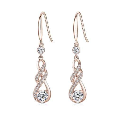 Image of LOCIBLO April Birthstone Dangle Earrings for Women 925 Sterling Silver Rose Gold Plated Infinity Pendant Simulated Diamonds Cubic Zirconia Jewellery