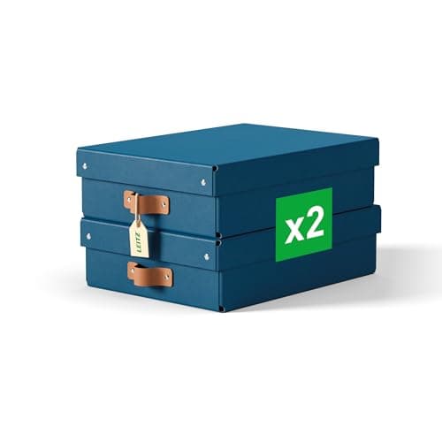 Image of Leitz Puro Medium Low Storage Box with Lid – Set of 2 Durable Storage Boxes, Compatible with Cube Units & Shelves, 8L Stackable Organiser, Suitable for Home & Office (27 x 37 x 10cm, Ocean Blue)