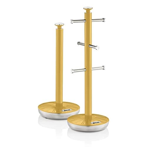 Image of Swan SWKA1054YELN Retro Kitchen Towel Pole and 6 Branch Mug Tree, Yellow