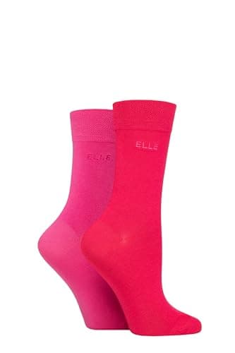 Image of ELLE Ladies Bamboo Fibre Socks - Soft, Breathable & Cooling Plain Socks in a Multipack of 2 Pairs Sizes 4-8 Cherry Fizz