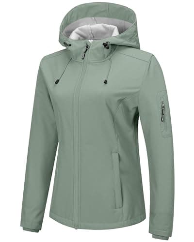 Image of Outdoor Ventures Softshell Jacket Womens Rain Jacket Lightweight Raincoats Windbreaker Waterproof Hiking Jacket Breathable Outdoor Jacket with Hood Ice Green M