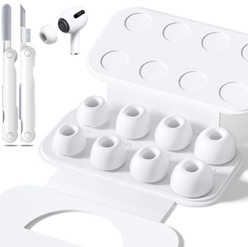Image of Inesore 4 Pairs Replacement Ear Tips for Airpods Pro 1/2 with Hole for Noise Reduction, Silicone Earplugs for Airpods Pro with Cleaning Set & Portable Storage Box, 4 Sizes (XS/S/M/L) White