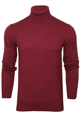 Image of Xact Men's Roll Neck Jumper – Cotton Polo Neck Turtleneck Knitted Jumper Slim Fit Fine Knit (Burgundy) M