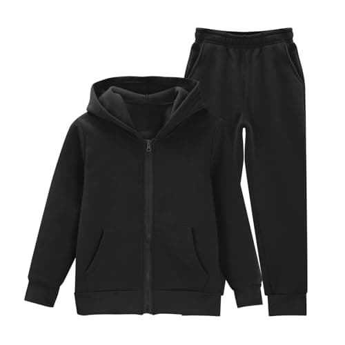 Image of Momolaa 5-6 Years Girls Zip Up Sweatshirt and Loose Sweatpants Tracksuit Solid 2 Piece Full Set Zipper Hoodie Trackpants Bottom Jogging Pants Clothing Set Back to School Activewear Black