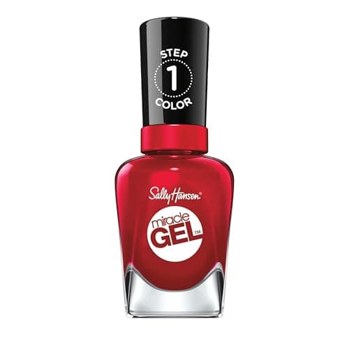 Image of Sally Hansen Miracle Gel, Rhapsody Red, Gel-Like Nail Polish, NO UV Light Required, Chip-Resistant, Long Lasting - Up to 8 days, Easy to Use, Salon Quality Results, Vegan Formula, 14.7ml