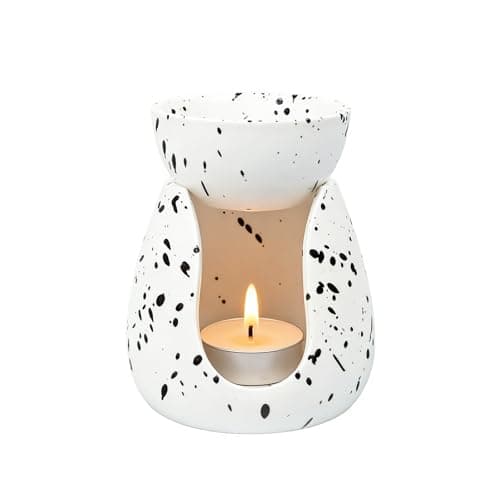 Image of Ceramic Essential Oil Burner and Wax Melt Diffuser, Speckled White with Removable Bowl, Heat-Resistant Tealight Holder for Home Spa Yoga Meditation