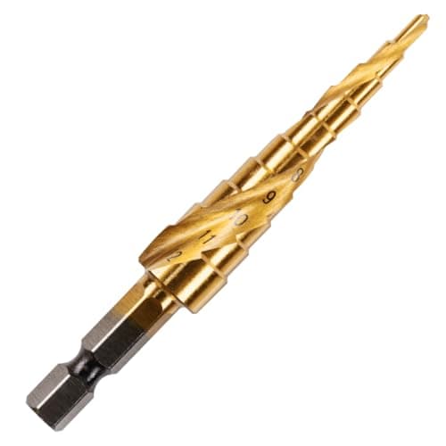 Image of 3mm to 12mm Spiral Flute Step Drill Bit, High Speed Steel Titanium Coated, Metric Hex Shank, HSS Tool For DIY Plastic Wood Steel Metal Aluminum Copper. Cone Cutter Hole Cutter Drill Bit