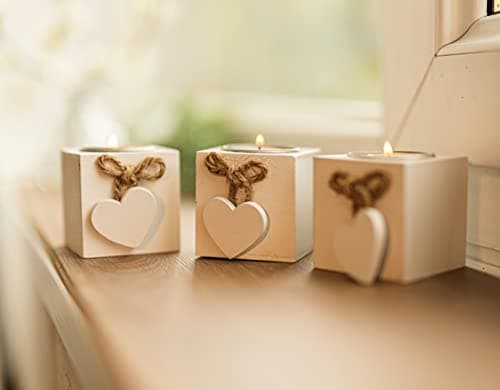 Image of Garden Mile Candle Holder Tea Light White Wooden Love Heart Box 12x Tealight Candle Holders. Rustic Home Decoration Christmas Table Centrepiece, Modern 12x Tealight Wedding Table Centrepiece