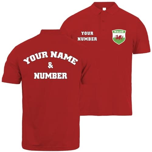Image of lepni.me Personalised Men's Wales 2026 Football Polo Shirt Short Sleeve | Custom Name and Number | Wales Flag Design (XXL Red Multi Color)