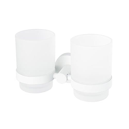 Image of Haceka Kosmos 1145587 White Metal/Steel & Glass Double Cup Holder