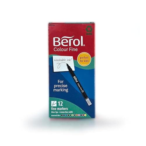 Image of Berol Felt Tip Colouring Pens | Broad Point (1.2mm) | Assorted Colours with Washable Ink | 12 Markers