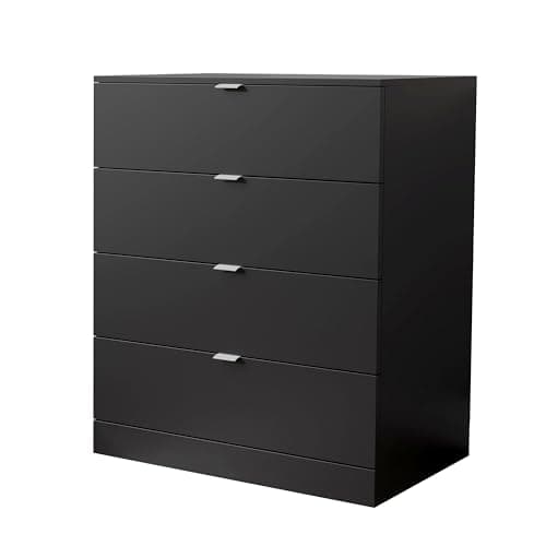 Image of Nera 4 Drawer Chest of Drawers Wood Dresser Drawers for Bedroom Furniture Storage Unit (Black)