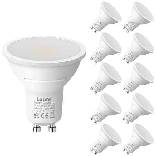 Image of Lepro GU10 LED Bulbs, Cool White 6500K, 4.5W 345lm Daylight Led Bulbs, No Flickering, 50W Halogen Bulb Equivalent, Non-dimmable Energy Saving Light Bulbs, 100° Wide Beam, 10 Packs