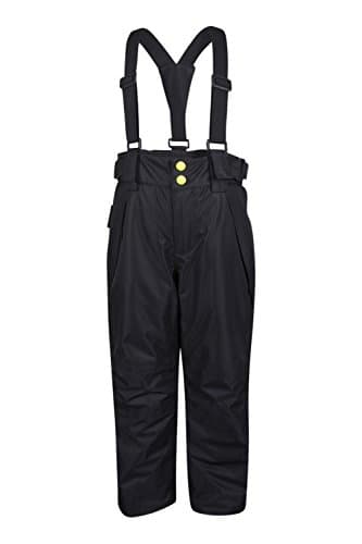 Image of Mountain Warehouse Falcon Extreme Kids Ski Pants – Taped Seams, Waterproof Childrens Trousers, Snow Gaiters, Security Pockets – Ideal for Sports, Snowboarding Black Kids Size 11-12 Years