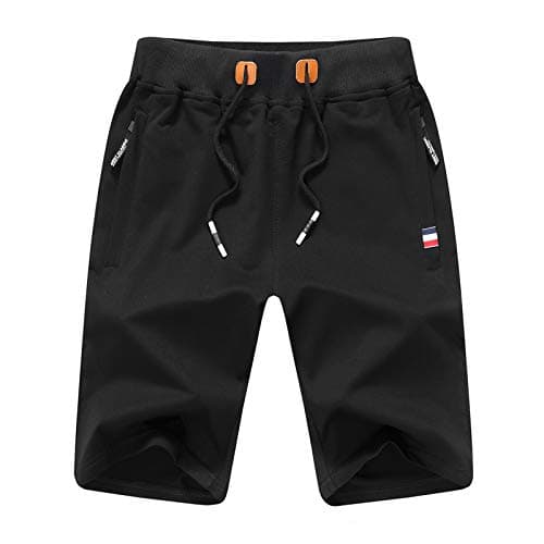 Image of JustSun Mens Shorts Casual Sports Joggers Shorts with Elastic Waist Zipper Pockets Black UK Medium