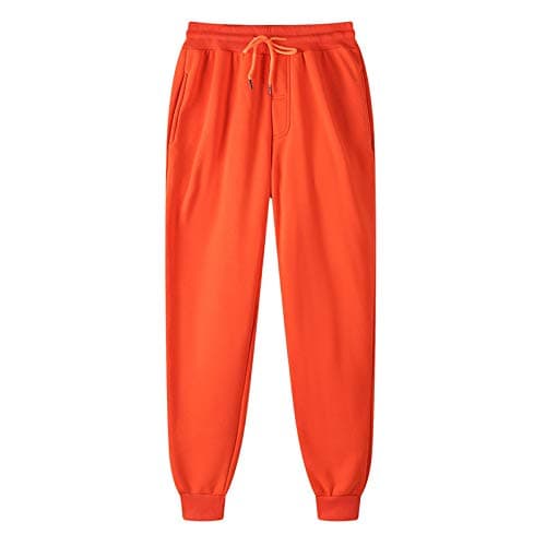 Image of Joggers for Men UK Drawstring Tapered Tracksuit Bottoms Elasticated Waist Jogging Bottoms Loose Fit Stretch Sweatpants Solid Color Sweat Pants Lightweight Casual Running Workout Gym Trousers Orange