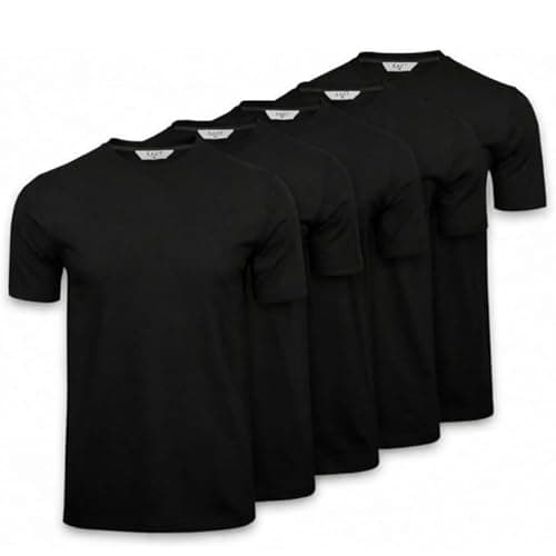 Image of Xact Men’s T-Shirts 5 Pack – 100% Cotton Plain Crew Neck Tees, Regular Fit Short Sleeve Multipack (5-Pack - Solid Black) M