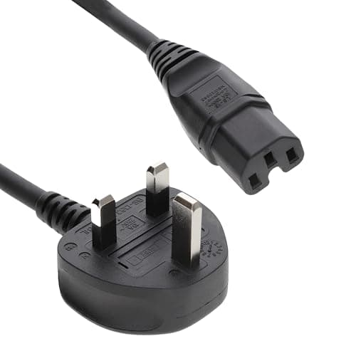 Image of kenable Power Cord UK Plug to IEC C15 Hot Kettle Lead Cable VDE Approved 10A Rated 13A Fused 2m Black