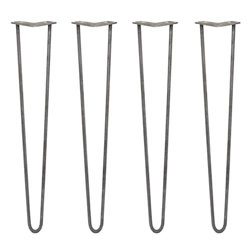 Image of Monster Shop 4 x Hairpin Legs/Hair Pin Legs Set SkiSki Legs Furniture Desk Bench Chair Table 28" 2 Prong 12mm Raw Steel & Protector Feet…