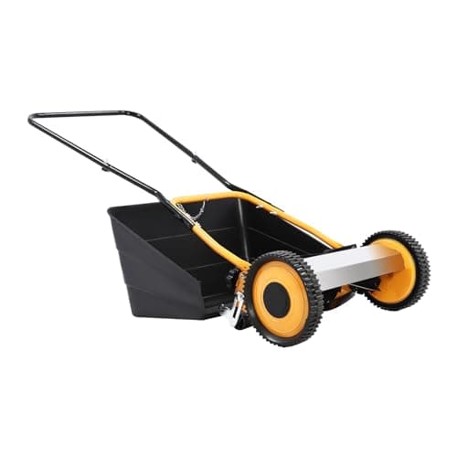 Image of Hand Push Lawnmower 35.56cm Cutting Width, Cylinder Lawnmower 12-42mm with 4 Sharp 5-Edged Blades, Manual Lawn-Mower with 1 Grass Collecting Box 2-In-1 Function, Detachable