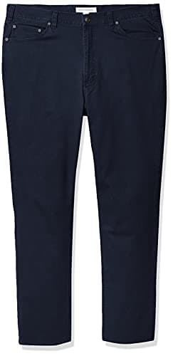 Image of Amazon Essentials Men's Straight-Fit 5-Pocket Stretch Twill Trousers, Navy, 28W / 30L
