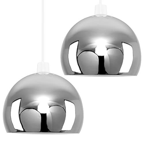 Image of MiniSun | Mini Retro Chrome Arco Style Dome Ceiling Pendant Light Shades | Pendant Lights, Home Décor & Improvement Essential | Set of 2 | 20cm Shade Width