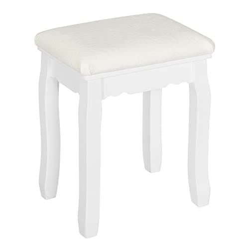 Image of WOLTU Dressing Table Stool, White Padded Vanity Stool, Make-up Chair for Bedroom, Pinewood Legs, Baroque Style, 37x28x44.5cm