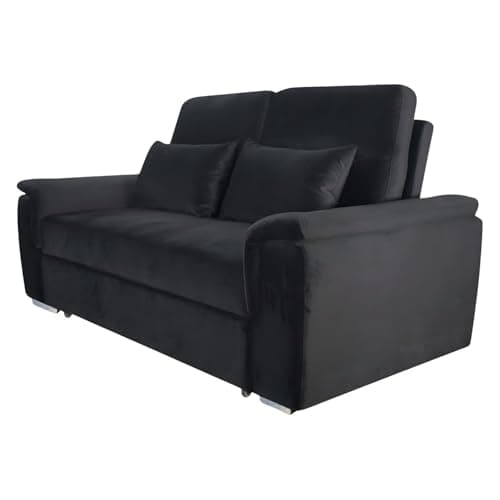 Image of IE INTERIOR EMPORIUM Tokyo 2 Seater Pull Out Sofa Bed – Plush Velvet Fabric Convertible Couch, Modern Loveseat Sleeper Sofa for Living Room, Small Spaces, Apartment & Guest Room Furniture (Black)