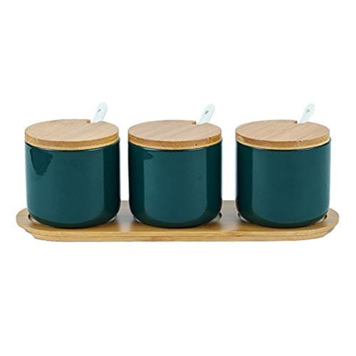 Image of OnePine Set of 3 Sugar Bowl, 260ml Ceramic Spice Jar Salt Container with Lid and Spoon for Home and Kitchen