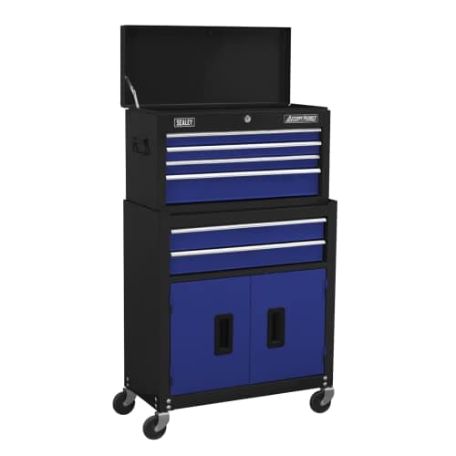Image of Sealey American PRO® Topchest & Rollcab Combination/Tool Chest on Wheels with Ball-Bearing Slides, 6 Drawer - Blue - AP22B