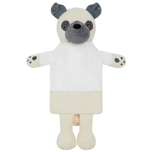 Image of Hot Water Bottle with Animal Fleece Cover 1 or 2 Litre Capacity Natural Rubber Long Hot Water Bottle Plush Cute Animal Cover Cosy Gifts (Multi Pug)