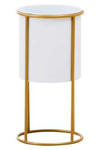 Image of Premier Housewares Small White And Gold Floor Standing Large Planter Indoors Modern Freestanding Plant Pot with Luxe Gold Frame Garden Planters 20cm x 38cm x 20cm
