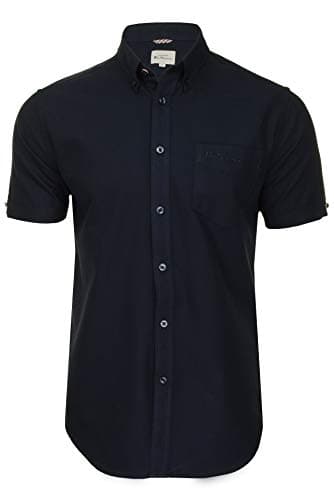Image of Ben Sherman Men's Button-Down Collar Oxford Shirt, Short Sleeved, Regular Fit (Dark Navy (Embroidered Pocket Logo)) S