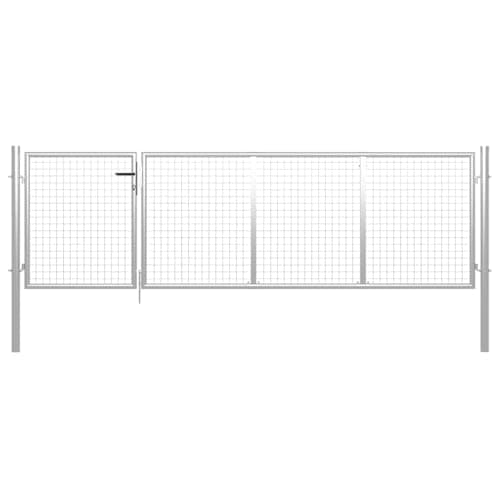 Image of vidaXL Garden Gate in Silver - Heavy-Duty Steel Construction with Lock and Keys, Rust and Corrosion Resistant, Secure Mesh Design