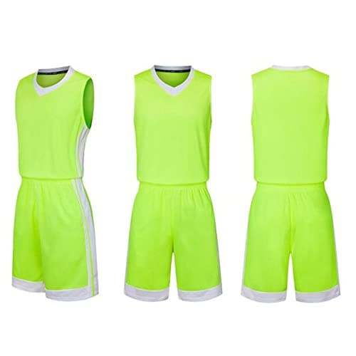 Image of HULG Basketball Suits, Children/adults,2-Piece Basketball Performance Tank Top and Shorts Set (Fluorescent green,4XL)