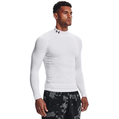 Image of Under Armour UA CG Armour Comp Mock - Long Sleeve - Tops - White/Black - Size: LG