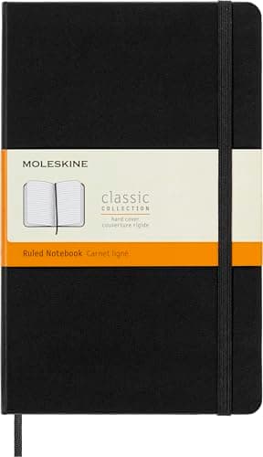 Image of Moleskine - Classic Ruled Paper Notebook - Hard Cover and Elastic Closure Journal - Color Black - Size Large 13 x 21 A5 - 240 Pages