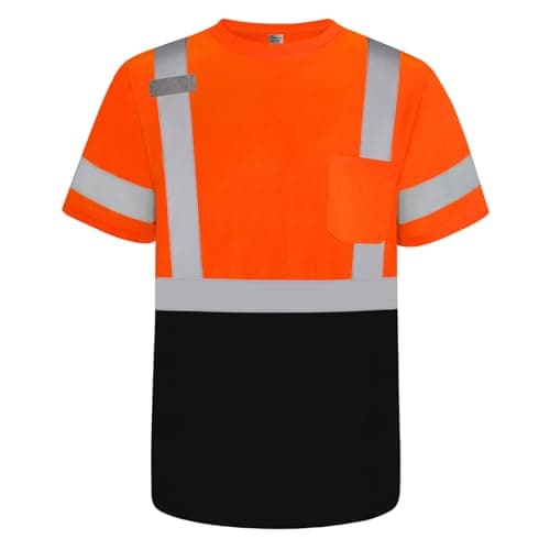 Image of Graunton High Vis T Shirt Short Sleeve Hi Vis T Shirt for Men Women, Reflective Safety Shirts for Men Construction, Security Guard, Durable & Breathable, Orange Black, M.