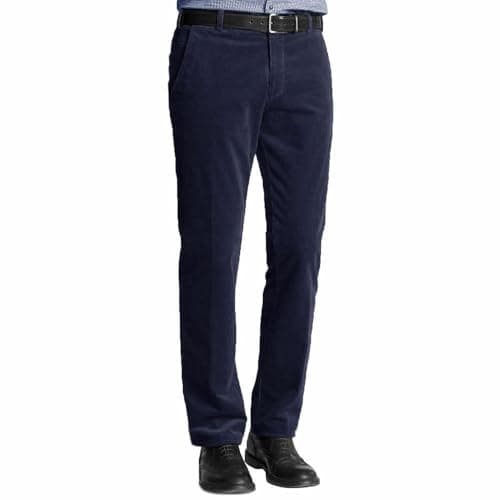 Image of Gillicci Mens Warm Heavy Smart Formal Work Casual Plain Cord Corduroy Trousers (UK, Waist & Inseam, 34, 27, Navy Blue)