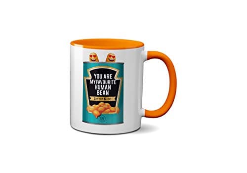 Image of Human Bean Valentines Day Mug Romantic Couples Love Joke Funny Romance Rude Silly Ceramic Handle Idea Heavy Duty Handle Dishwasher and Microwave Safe (Orange Handle Prime)