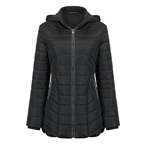 Image of YUNCLOS Women Warm Hooded Jacket Long Sleeves Winter Coat Outerwear Windproof Quilted Coat with Pockets